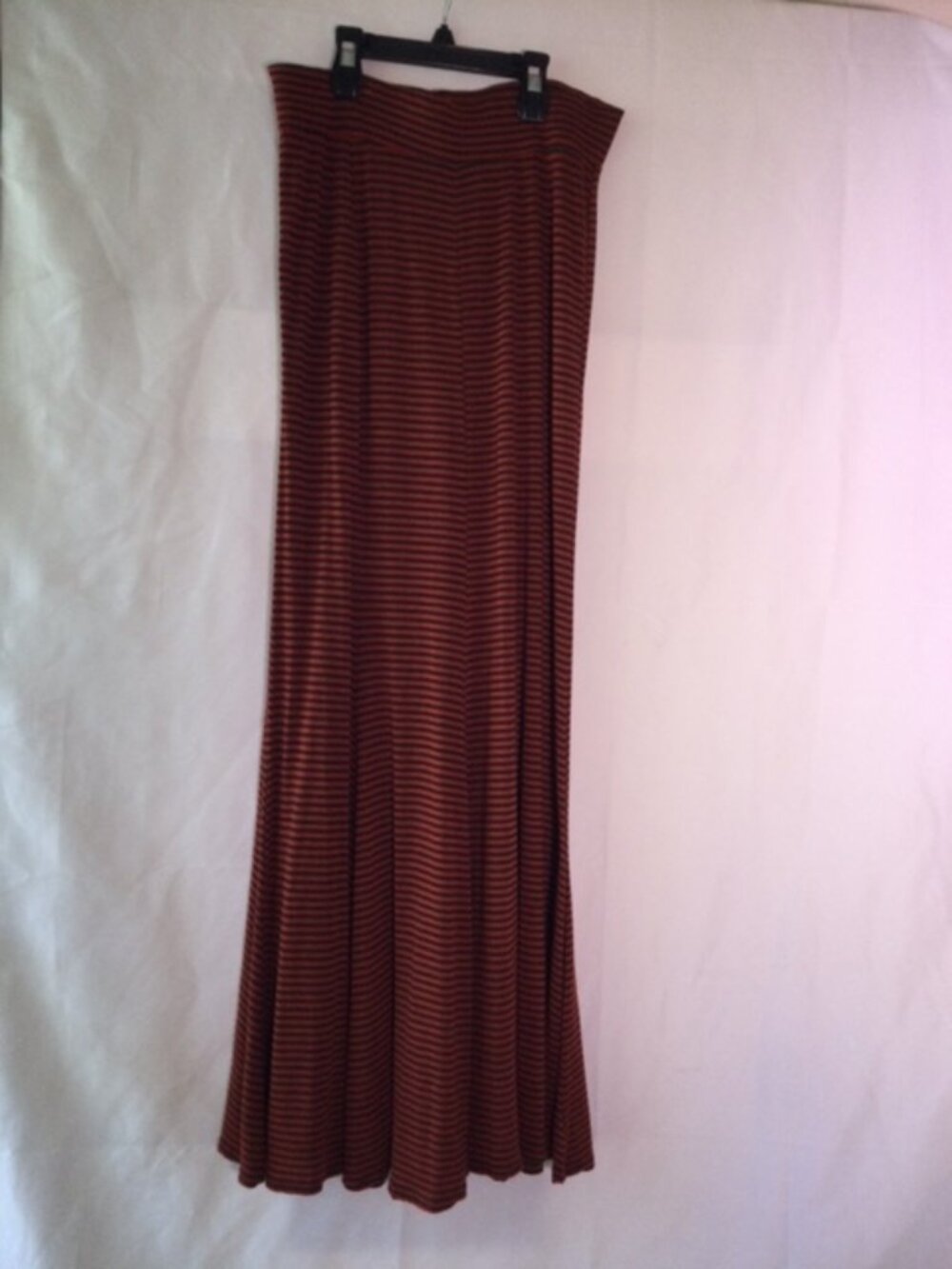 Lapis Striped Stretch Knit Maxi Skirt Small Rust Black Pull-On